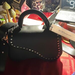 BCBGeneration Black Boxy Shoulder Bag with Silver Studs